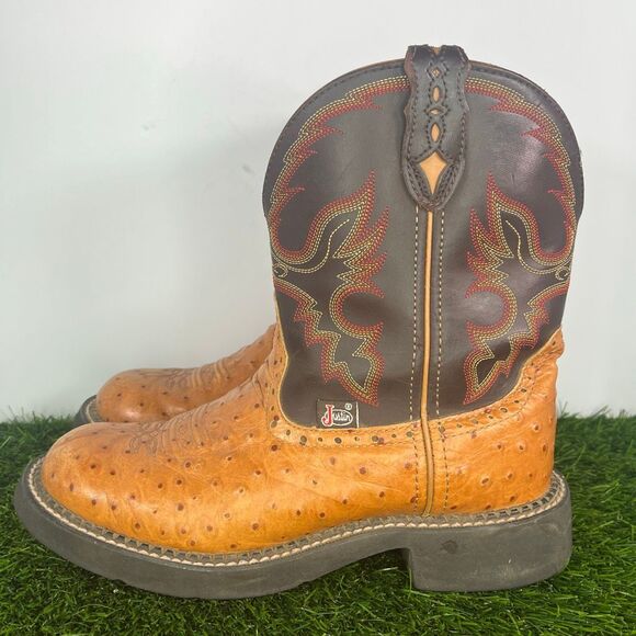 Justin Gypsy  Women’s L9900 Western Cowgirl Boots Ostrich Print US Size 7.5 - Picture 1 of 8